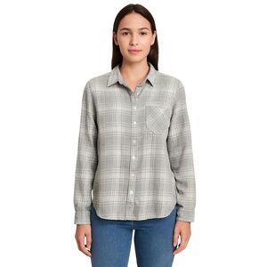 OLD NAVY Womens Classic Shirt Size M Heather Grey/White Plaid Long Sleeve Casual